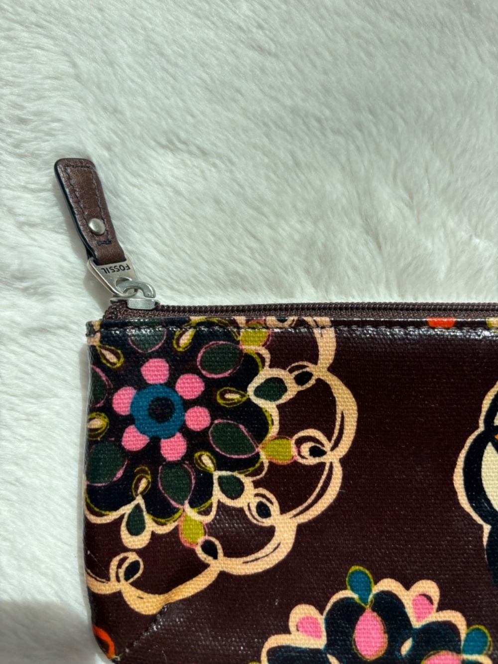 Fossil Retro Floral Mandala Slim Pouch Coated Canvas Makeup Bag Wallet - Picture 3 of 11